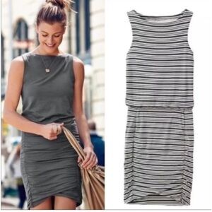 Athleta Tulip Striped Ruched Sleeveless Dress